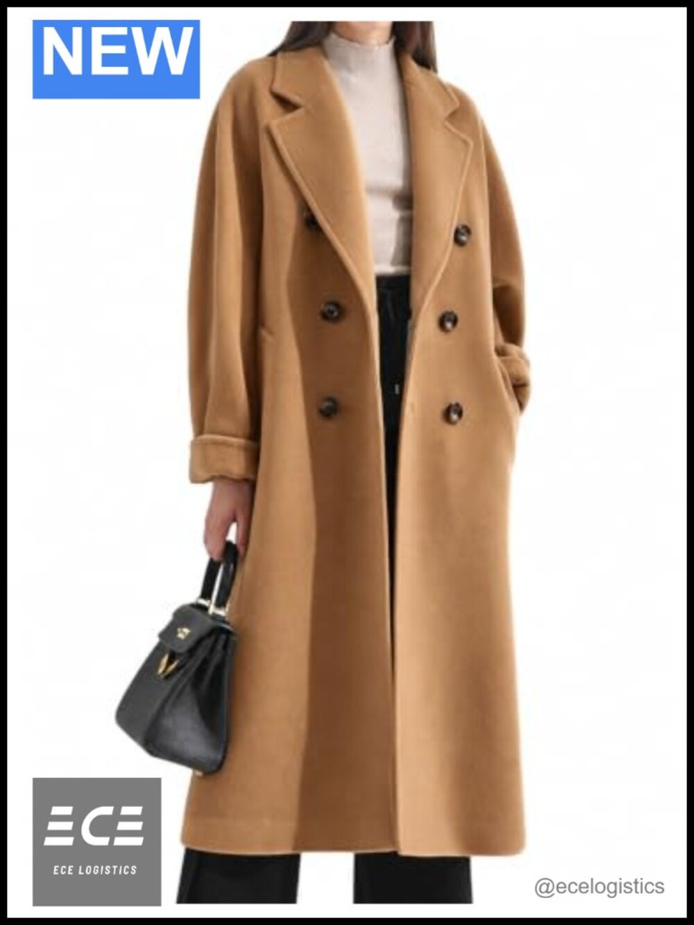 Wool Blend Pea Coat Long Trench Coat Double Breasted Winter